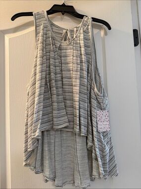 Free People Gray and White Striped High-Low Tie-Back Tank